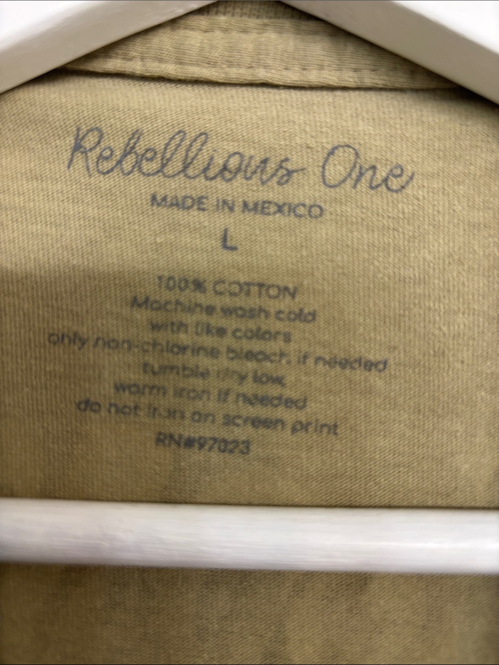 Rebellious One Olive Green Tee with Pink Mushroom Graphic - Picture 2 of 3